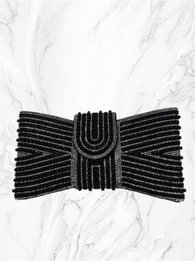 Azazie Black and Silver Beaded sparkly Bow Clutch NWT